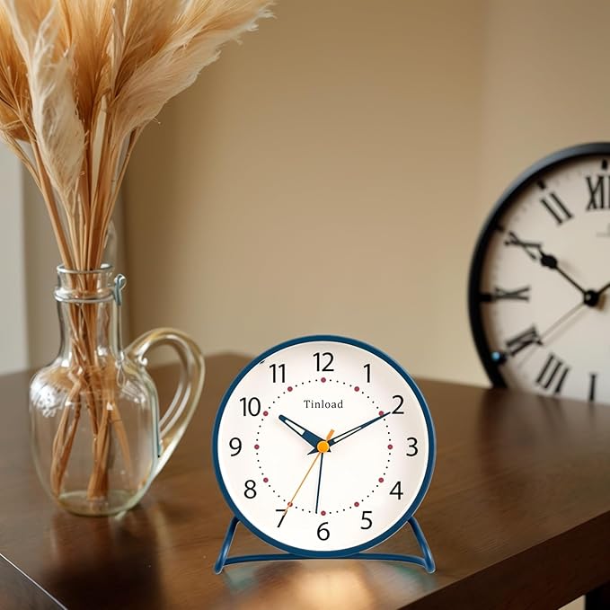 4.5" Antique Retro Analog Alarm Clock, Small Silent Desk Clock with Manual Light, Snooze, for Living Room, Bedroom, Bedside, Desk(Blue)