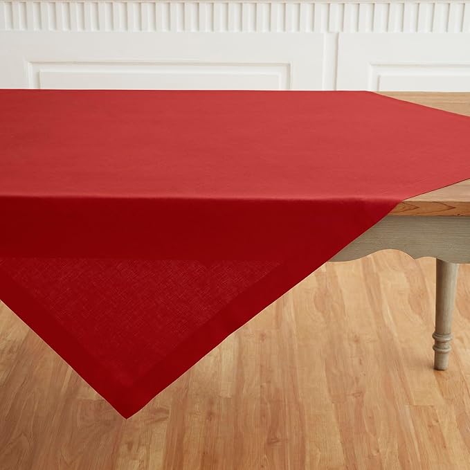 Solino Home Linen Red Square Tablecloth 52 x 52 Inch - 100% Pure Linen Table Throw - Fete, Machine Washable Table Cloth for Christmas, Holiday