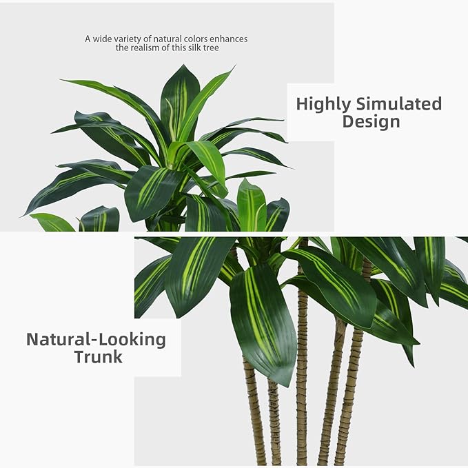 Artificial Dracaena Tree 5FT - Fake Tree with Black Tall Planter - Faux Yucca Tall Fake Floor Plant in Pot - Artificial Plant for Home Office Living Room Decor Indoor