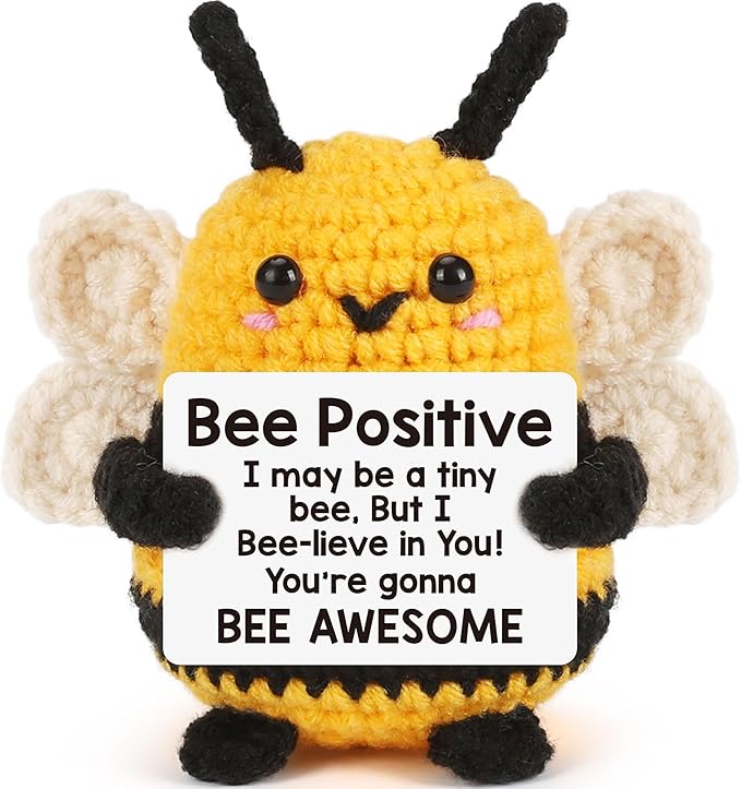 LEJIAJINW Cute Mini Positive Crochet Bee for Wife Aunt Grandma, Appreciation Gifts for Teachers Nurse Mentor Coworker Thank You Gift for Women Birthday Presents Sister Friend