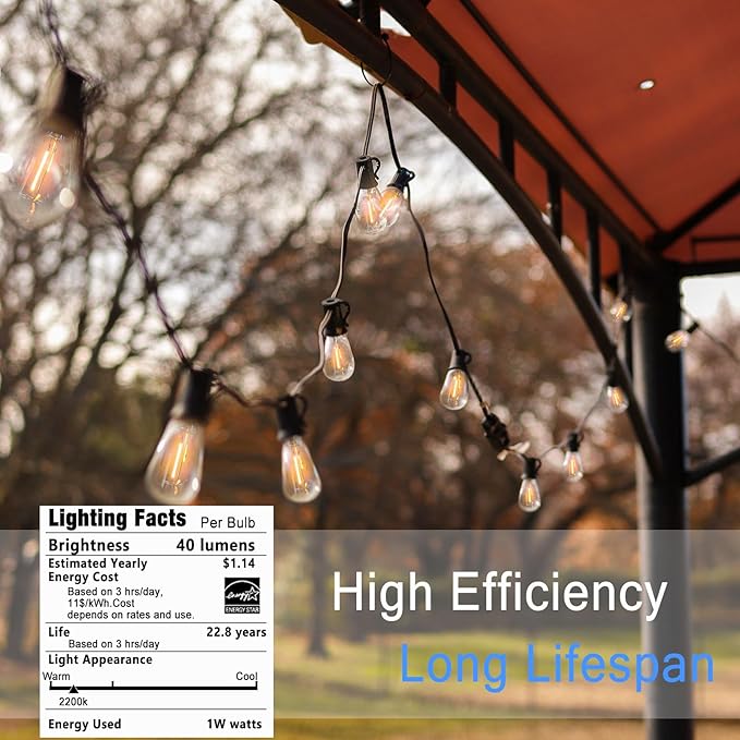 300FT Edison String Lights Outdoor Waterproof with 150+6 Extral LED Shatterproof ST38 Edison Bulbs 2200K for Outside Patio Pergola Backyard Bistro Lights, 3 x 100FT Connectable