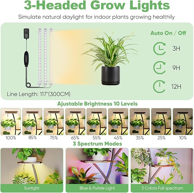 Plant Stand Indoor with Grow Lights 64" Tall Plant Shelf Corner Lighted Plant Stands for Indoor Growing Multiple Metal 8 Tiered Large S-Shape Flower Plant Rack for Home Decor Patio Balcony