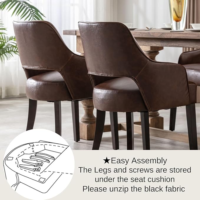 PU Leather Dining Chairs Set of 6 Upholstered Farmhouse Kitchen Chair Side Chairs Wood Accent Chair for Living Room/Dining Room/Bedroom/Restaurant, Upgraded Size, Brown