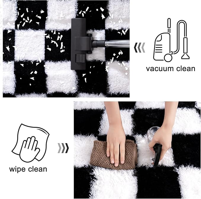 Black and White Checkered Rugs for Bedroom, 4x6 Ultra Fluffy Fuzzy Shag Area Rug for Living Room, Modern Plush Soft Upgrade Non-Slip Carpet for Kids Girls and Boys Room Dorm Nursery Home Decor
