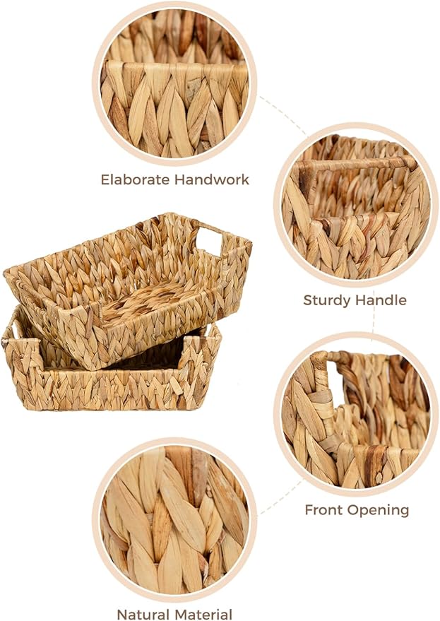 StorageWorks Wicker Basket for Pantry Organizers and Storage, Stackable Water Hyacinth Storage Baskets for Pantry Shelves, 2-Pack