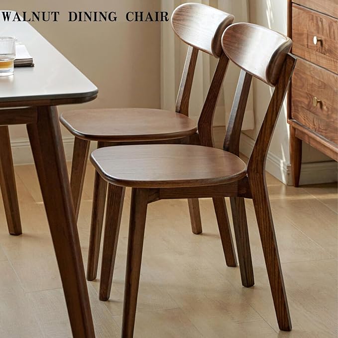 Oak Wood Dining Chairs,Mid Century Modern Dining Chairs with Comfortable Curved Backrest,Wood Chairs for Kitchen,Dining Room (2, Walnut Color)
