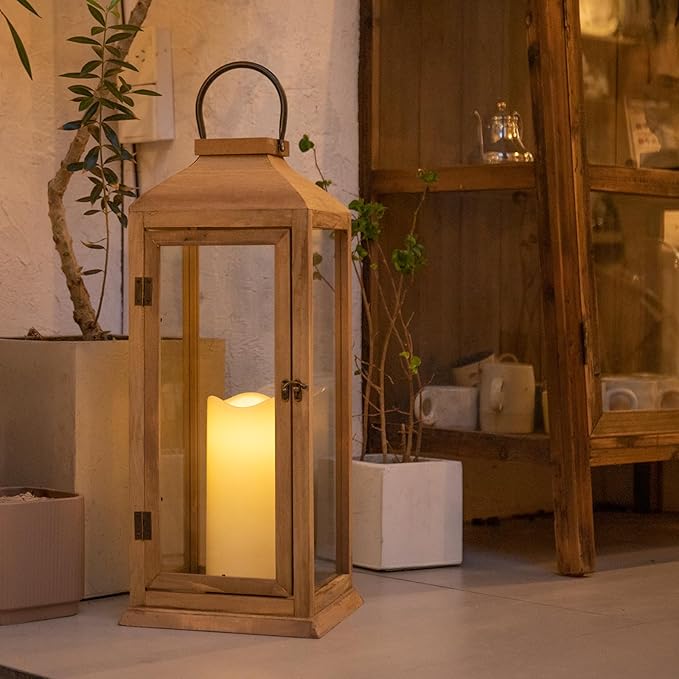 Bdor 2 Pack Large 22.5 Inch Decorative Lanterns with Flameless Pillar Candles, IP65 Waterproof Black Metal Lanterns for Home Decor, Indoor Outdoor, Front Porch, Garden, Farmhouse, Wedding Use