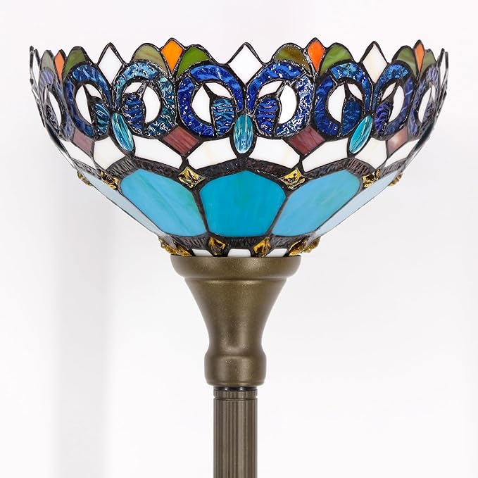Tiffany Floor Lamp Torchiere Stained Glass Torch Lamp 12X12X67 Inch Antique Standing Corner Light (Blue Jewelry Baroque)