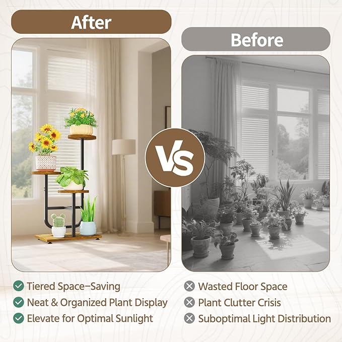 LASZOLA Black 3 Tier Tall Metal and Wood Plant Stand Indoor, Large Heavy Duty Planter Holder Rack for Vertical Corner, Sturdy Iron Spiral Multiple High Flower Organizer for Rustic Patio House Bathroom