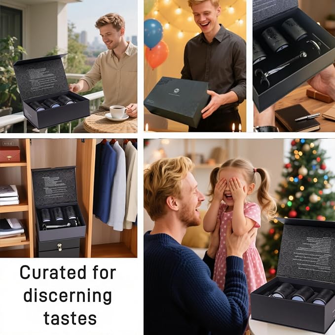 Luxury Black Scented Candles Gift Set for Men – 3x7oz Soy & Beeswax Crystal Candles with Wick Trimmer & Snuffer Lid, Aromatherapy Candles for Home Scented, Masculine Gift for Men & Women