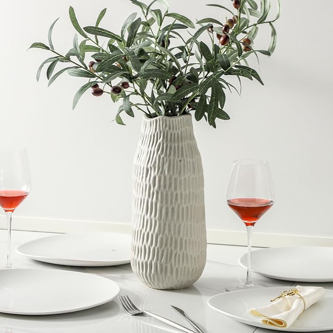 12.6 Inch Grey Modern Handmade Ceramic Vase, Rustic Farmhouse Decorative Flower Vases for Home Decor,Pampas Grass Bouquet, Living Room,Kitchen,Office,Bedroom,Centerpiece Table