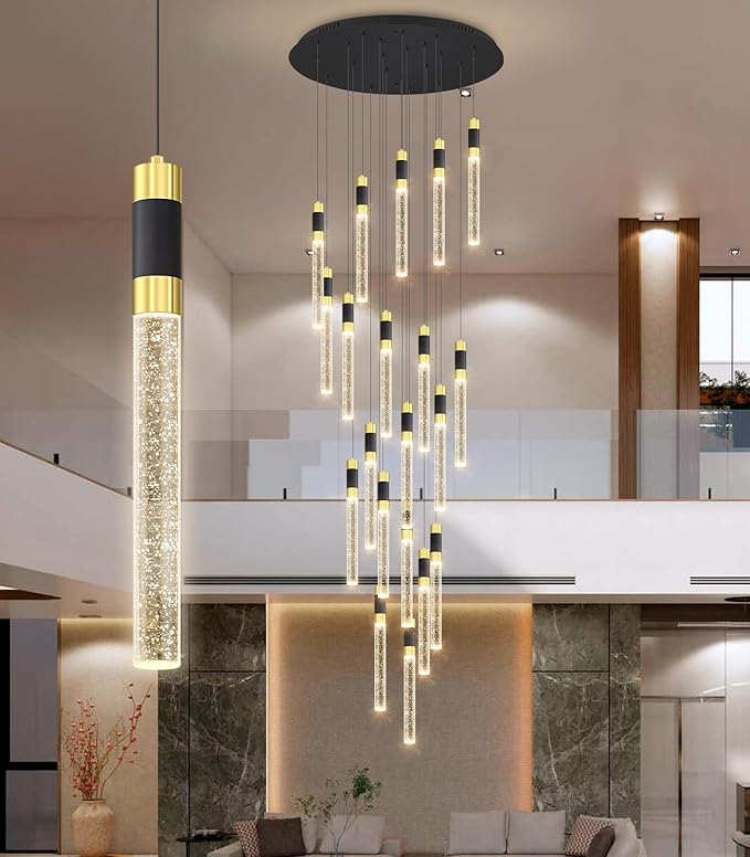 157inch 20-Lights Modern Chandeliers for Living Room LED Dimmbale Light Fixture Entryway High Ceiling Light Pendants Lighting for Dining Room Hallway Staircase with Remote Dimming Chandelier