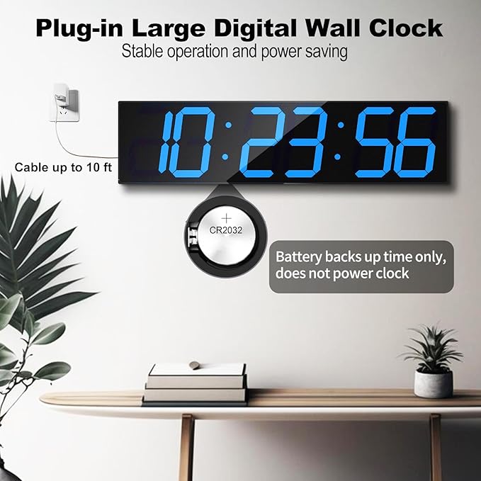Digital Wall Clock, Oversize Led Digital Clock Large Display with Auto Dimmer, Huge Countdown Timer with Remote Control, 27" Wide Display, 6 Digits, Wall Mount, Date and Temperature(Ice Blue)
