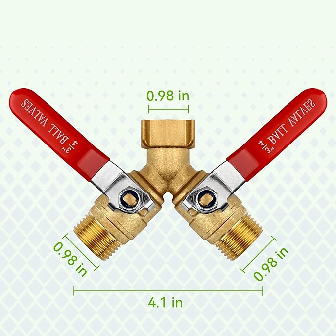 Garden Hose Splitter 2-Way, Heavy-Duty Brass Hose Splitter with Stainless Steel Long Handle, 3/4-inch GHT Thread Garden Hose Y-Splitter 2-Way, Includes 2 Extra Washers and 1 Roll of Tape