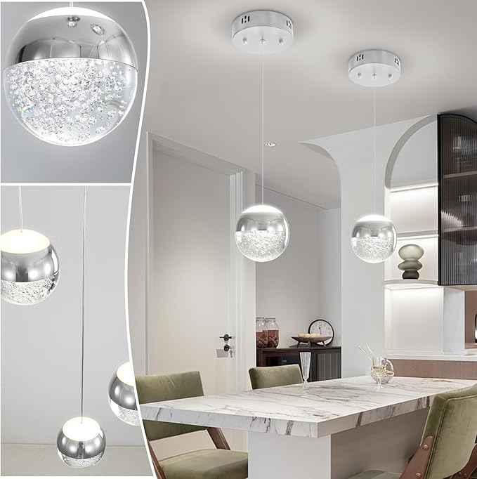 Crystal Pendant Light for Kitchen Island,Small Chandelier Lights Fixture, Hanging Lighting Ceiling Light Fixture Modern Adjustable Pendant Lighting for Dining Room Bedroom