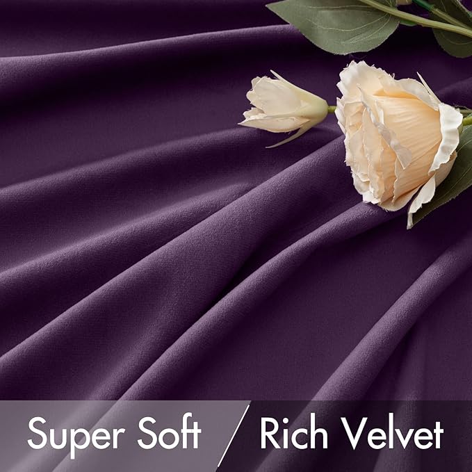 MIULEE Purple Velvet Curtains 90 inches - Luxury Blackout Curtains for Bedroom Living Room Thermal Insulated Super Soft Window Drapes Rod Pocket & Back Tab, W52 x L90 inches, 2 Panels