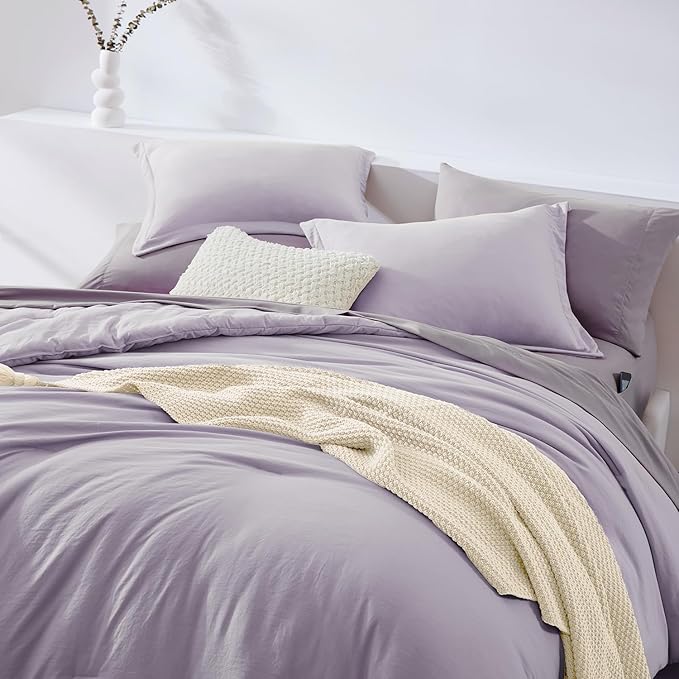 WRENSONGE Queen Comforter Set - 7 Pieces Lilac Soft Bed in a Bag Queen with Sheets, 2 Pillow Shams, and 2 Pillowcases- Warm Bedding Sets for All Season