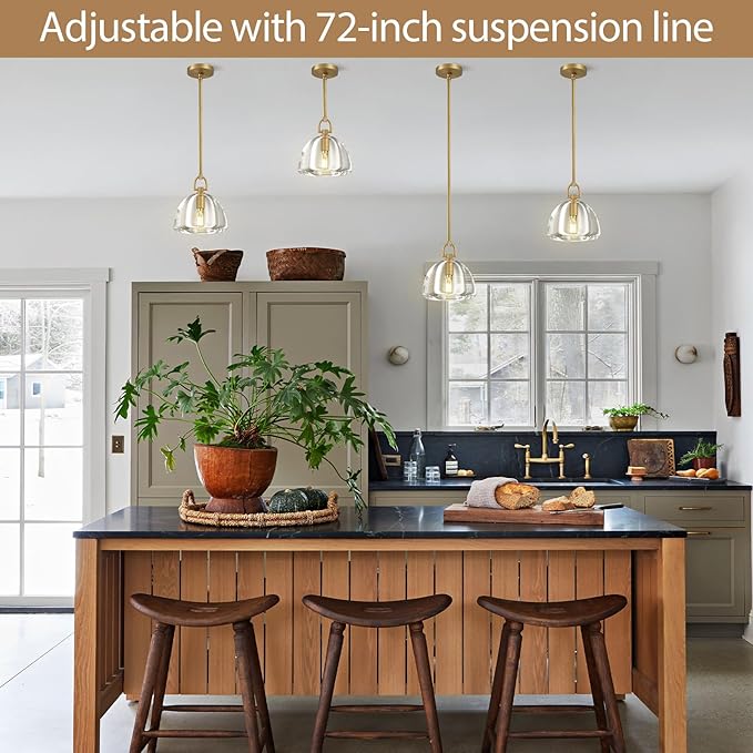 Botanist Crystal Dome Pendant Light Fixture,7" Crystal Modern Brass Pendant Lights Kitchen Island, Hanging Crystals Dome Pendant, Gold Kitchen Pendant Lighting Over Island,E12 Bulb Included