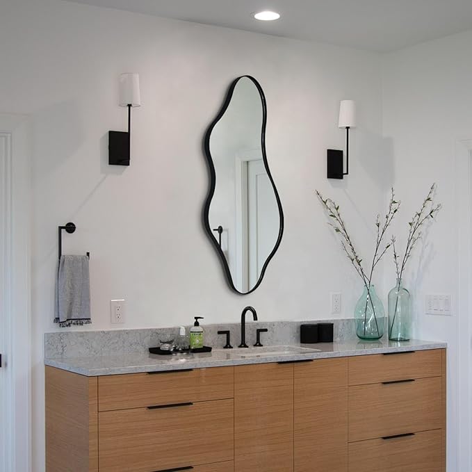 Irregular Mirror, Asymmetrical Wall Mirrors, 40"x18" Wavy Shaped Mirror with Metal Frame, Modern Decorative Abstract Mirrors for Living Room Bathroom Bedroom Hallway Entryway Fireplace