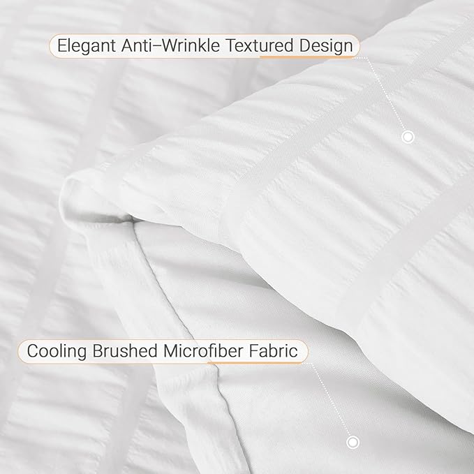 MUXHOMO 7 Pieces California King Comforter Set, Seersucker Bed in a Bag Cal King Size, All Season Luxury Bedding Set with Comforter, Flat Sheet, Fitted Sheet, Pillowcases & Shams, White