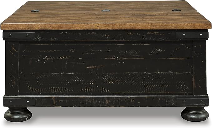 Signature Design by Ashley Valebeck Farmhouse Lift Top Coffee Table with Storage, Distressed Brown & Black Finish