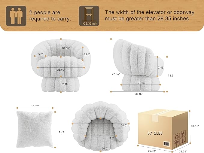 Mid Century Modern 360 Degree Barrel Swivel Accent Sofa Chair,Fluffy Sherpa Fabric Lounge Wide Upholstered Pumpkin Reading Chair, Round Cloud Armchair for Living Room,Bedroom,Vanity(Beige)