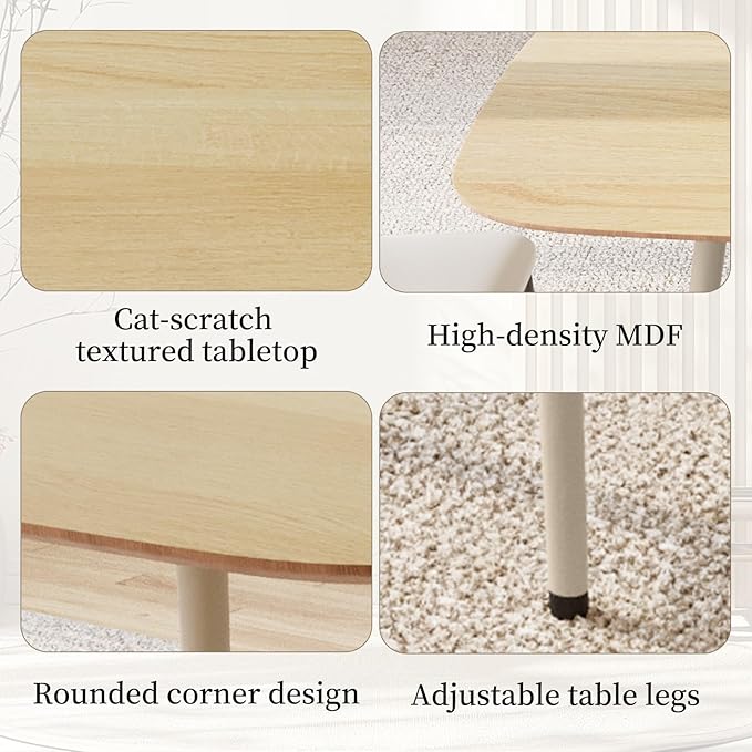 Modern 47.2" Dining Table Set for 4 with Leather U-Shaped Chairs, Wood Table with Cat Scratch-Resistant Surface, Ideal for Kitchen & Dining Room