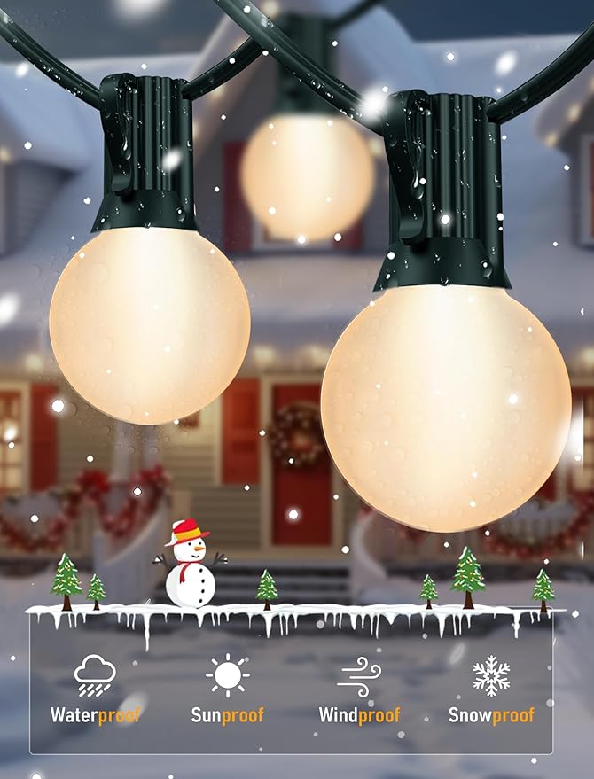 Outdoor String Lights 25Ft G40 Globe Patio String Light with 27 Frosted White Bulbs(2 Spare) Hanging Outdoor Christmas Lights for Backyard Porch Balcony Party Christmas Decor