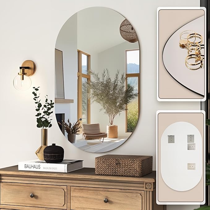36" x 24" Frameless Mirror Wall Mirror, Modern Oval Bathroom Mirror with Polished Edge, Hang Horizontally or Vertically, for Bedroom Bathroom Livingroom Gym Entryway and More