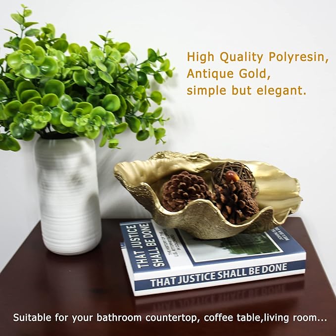 Medium Gold Scalloped Clam Shell Bowl Sea Shell Decor for Nautical Beach House,Coastal Decor Gift of Housewarming and Wedding Party