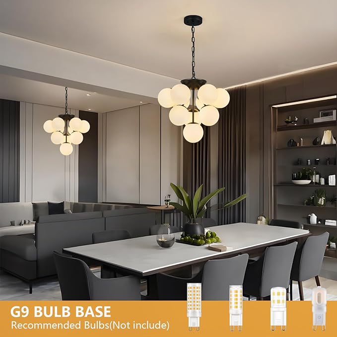 10 Lights Globe Pendant Light Mid Century Pendant Lighting Modern Black Sputnik Chandelier Dining Room Pendant Lights for Kitchen Island Living Room Bedroom Staircase