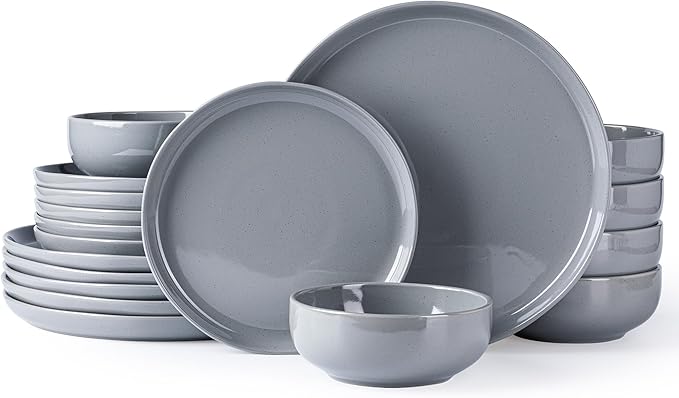 GBHOME Ceramic Dinnerware Sets for 6, 18pcs Stoneware Plates and Bowls Sets, Handmade Chip and Scratch Resistant Dishes Set, Dishwasher & Microwave Safe