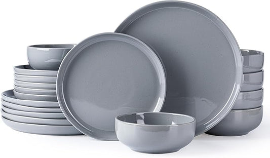 GBHOME Ceramic Dinnerware Sets for 6, 18pcs Stoneware Plates and Bowls Sets, Handmade Chip and Scratch Resistant Dishes Set, Dishwasher & Microwave Safe