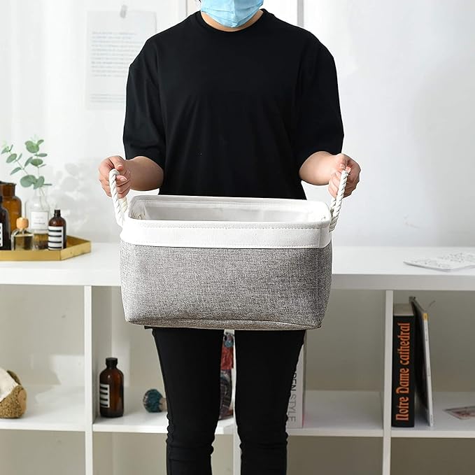 TheWarmHome Storage Basket for Organizing - 15.7x11.8x8.2 inch Large 3 Pack Collapsible Storage Bins for Shelves, Fabric Storage Cubes for Gift Closet Linen Organization (White & Grey)