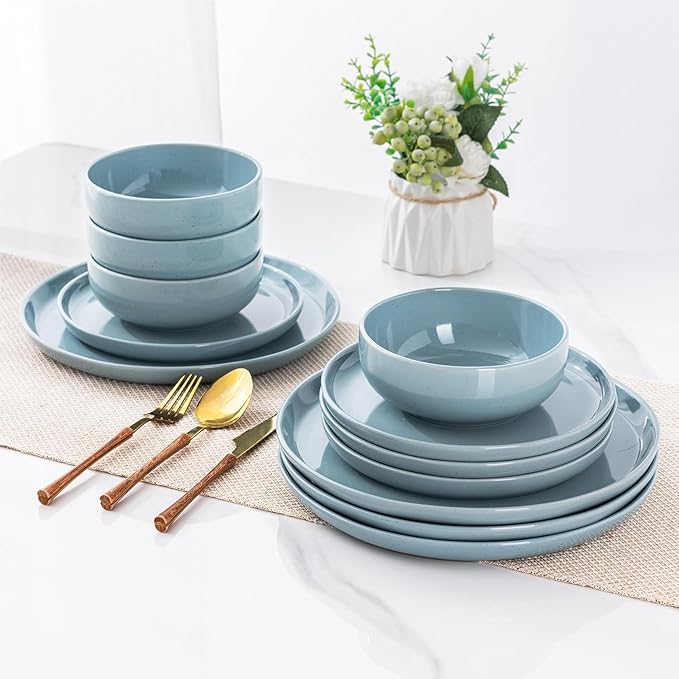GBHOME Ceramic Dinnerware Sets for 6, 18pcs Stoneware Plates and Bowls Sets, Handmade Chip and Scratch Resistant Dishes Set, Dishwasher & Microwave Safe