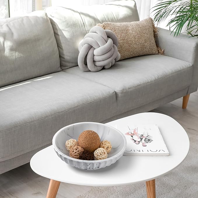 Large Decorative Bowl,Modern Handicraft Bowl for Home Decor,Decorative Fruit Bowl for Kitchen Counter,Key Bowl for Entryway Table - White Marble Design