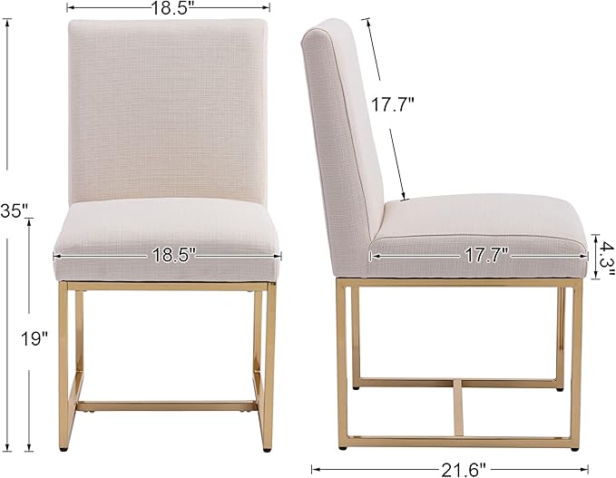 VESCASA Linen Upholstered Dining Chairs Set of 4, Mid Century Modern Padded Chair with Gold Metal Frame for Restaurant, Dining Room, Kitchen, Cream