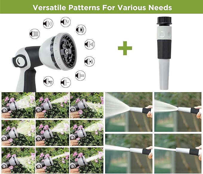 Tuyeho Retractable Garden Hose Reel 5/8" x 90 ft, Wall Mount Water Hose Reels with Automatic Slow Rewind System, Outdoor Hoses Reel with 2 Hose Nozzles for Garden Watering, Car Wash, Pet Shower