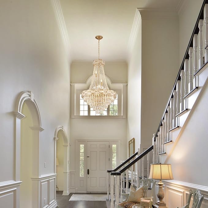 Gold Crystal Chandeliers 12 Lights Modern Chandelier for High Ceilings Large Chandeliers Light Fixture Foyer Staircase Hallway Entryway Living Room Hall Lobby 36" H x 23.5" D