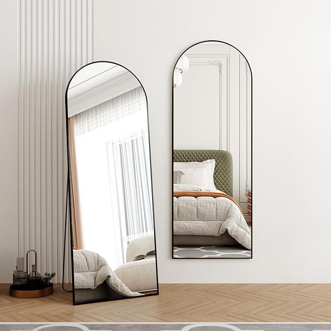 65"x24"Arched Full Length Mirror with Stand,Black Large Mirror,Shatterproof Tempered Glass&Aluminum Alloy Frame,Freestanding Full Body Mirrorr for Bedroom,Living Room,Dressing Room