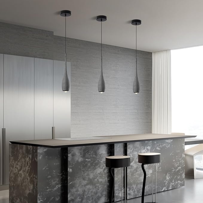 Black Pendant Light for Kitchen Island, LED Lens Concrete Pendant Light fixtures, Small Modern Industrial Hanging Pendant Light for Over Sink, Bar, Dining Room, Bedside(1-Pack)