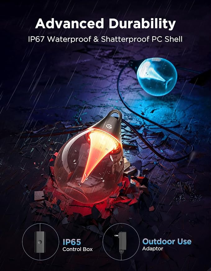 Govee Outdoor Clear Bulb String Lights, 48ft RGBWIC Outdoor Lights with 15 Dimmable Warm White LED Bulbs, 111 Scene Modes for Patio, Backyard, IP67 Waterproof, Works with Alexa, Google & Matter