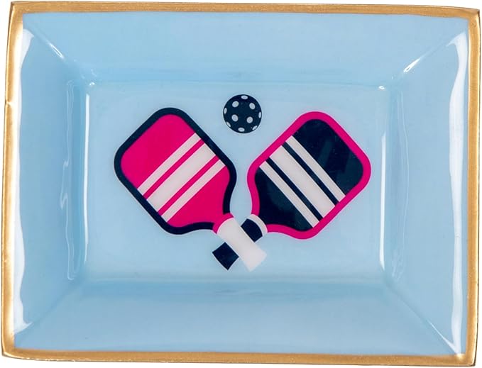Jaye’s Studio Blue Pickleball Landry Tray — Decorative Metal Trinket Tray with Gold Scalloped Edge, Funny Pickleball Gifts, Jewelry Tray Dish for Bathroom Vanity, Catchall for Dresser, Key Holder Bowl