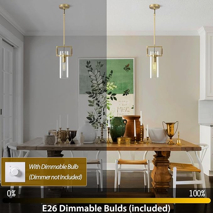 Brass Pendant Lights Kitchen Island, Modern Gold Pendant Lights 2 Pack,12Inch Glass Knurled Kitchen Pendant Lighting Over Island,Farmhouse Island Lights For Kitchen Sink,Bathroom,Bedroom,Dinning Table