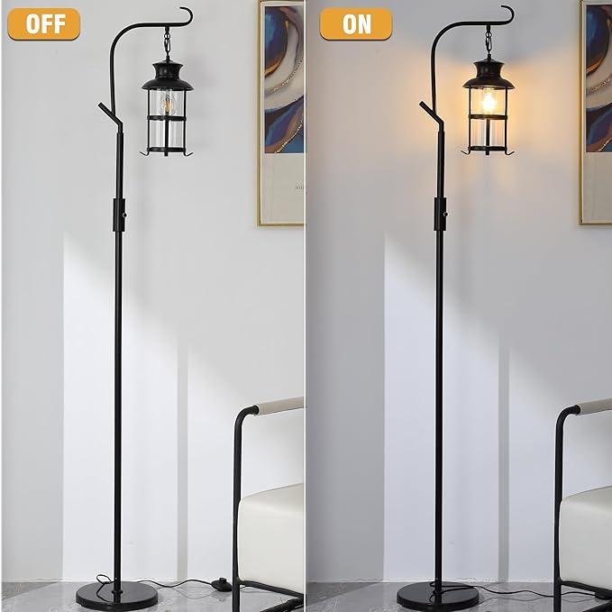 Vintage Dimmable Floor Lamp,Classical Lanterns Standing Lamp, Rustic Farmhouse Floor Lamp with Black Finish, for Living Room Bedroom,Bar,Basement.(Black)