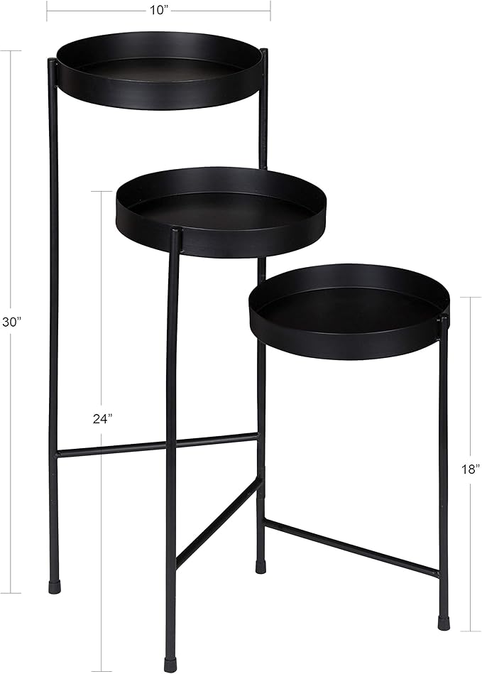 Kate and Laurel Finn Tri-Level Metal Plant Stand, Black