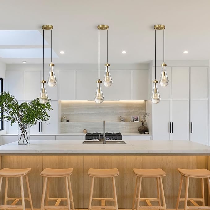 Modern Raindrop Pendant Lights, Brass Cluster 2-Light Pendant Lights Kitchen Island, Gold Bedside Pendant Lighting, Adjustable Suspension Cord for Dining Room,Bathroom,Bedroom,Bulb Included