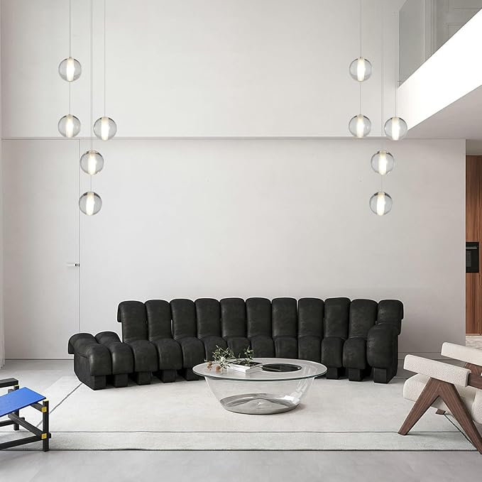 Modern Black 5 Lights Crystal LED Chandelier Raindrop High Ceiling Cluster Pendant Light Crystal Ball Hanging Lighting for Living Room Staircase Entryway Foyer Dining Room, H118" including Bulbs