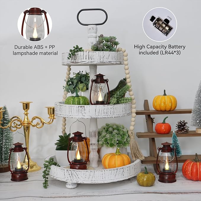 Red Painted Mini Lanterns 6-Pack - LED Flickering Candle Lanterns for Christmas & New Year, Valentine's, Wedding, Halloween & Western Party Decor, Table Centerpieces & Cowgirl Party Supplies