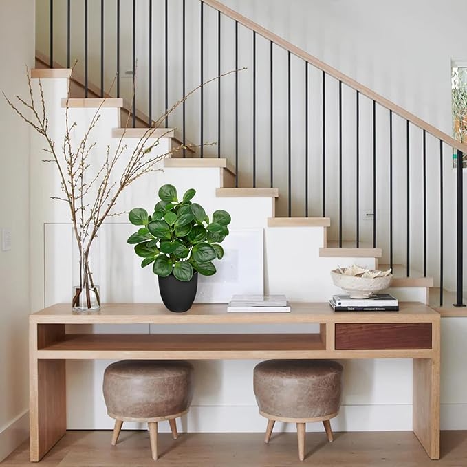 14.5" Artificial Plants Indoor Home Decor, Fake Potted Silk Plants for Shelves Living Room Decor, Small Artificial Office Desk Plants in Pots, Faux Peperomia Hope Tropical House Plant, Sets of 2